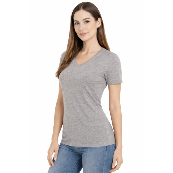 T-shirt Damski szary dekolt w serek roz. M